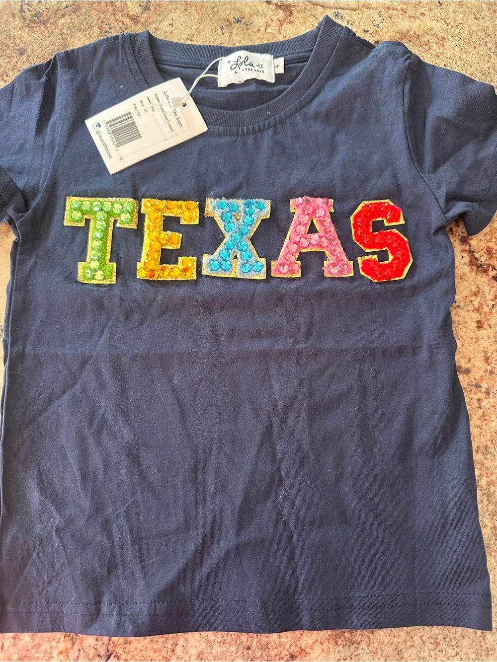 Girls Lola + The Boys navy sequin TEXAS tee - multicolor letters. 4T. NWT